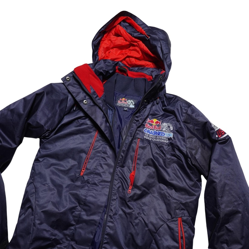 Red Bull Crashed Ice Jacket Mens M Blue Hooded Ice Skating St Paul USA Insulated